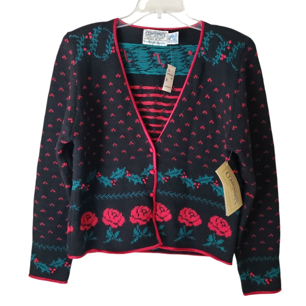 Vintage Components by Susan Bristol Wool Floral Cardigan Sweater